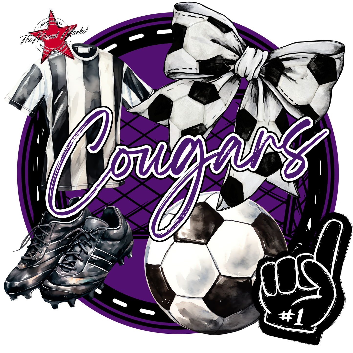 Cougars Circle Soccer Design-Purple
