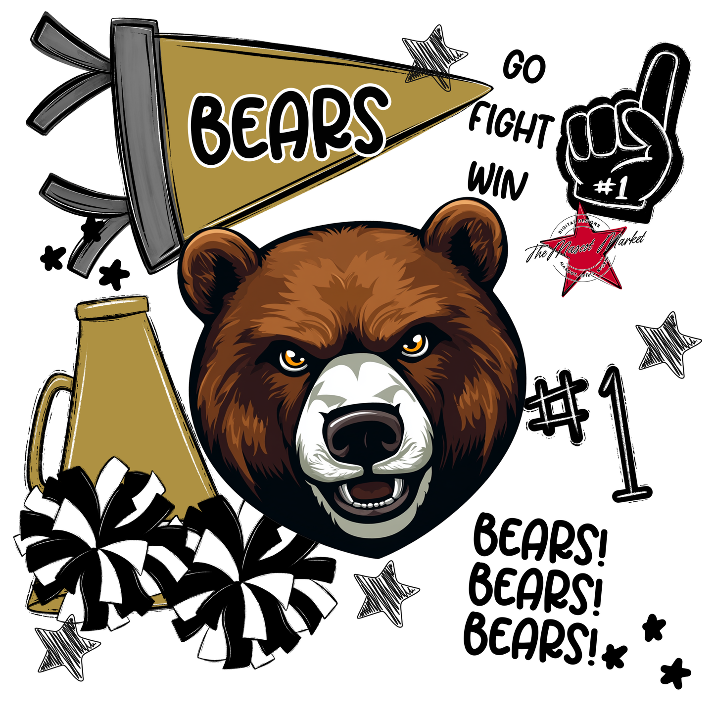 Bears Mascot Spirit Design Megaphone-Gold