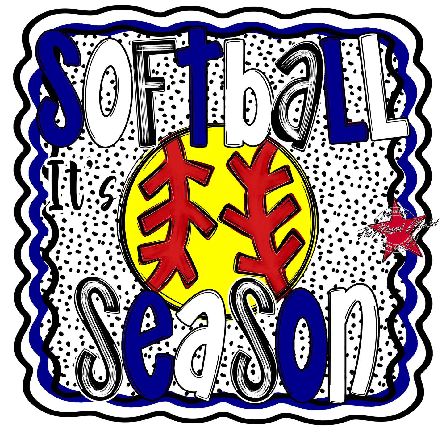 It's Softball Season Dot Design-Blue