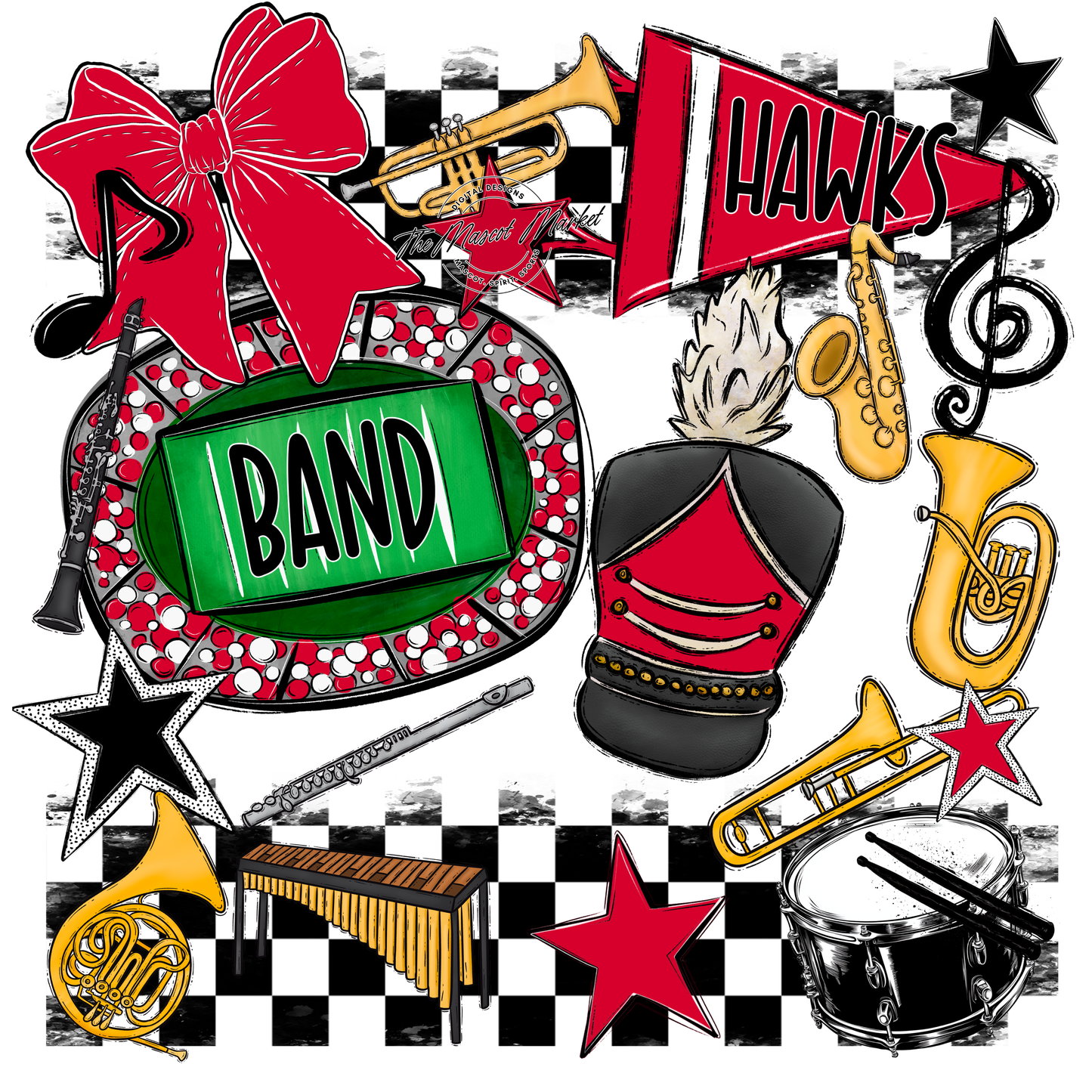 Hawks Checkers Band Spirit Design-Red