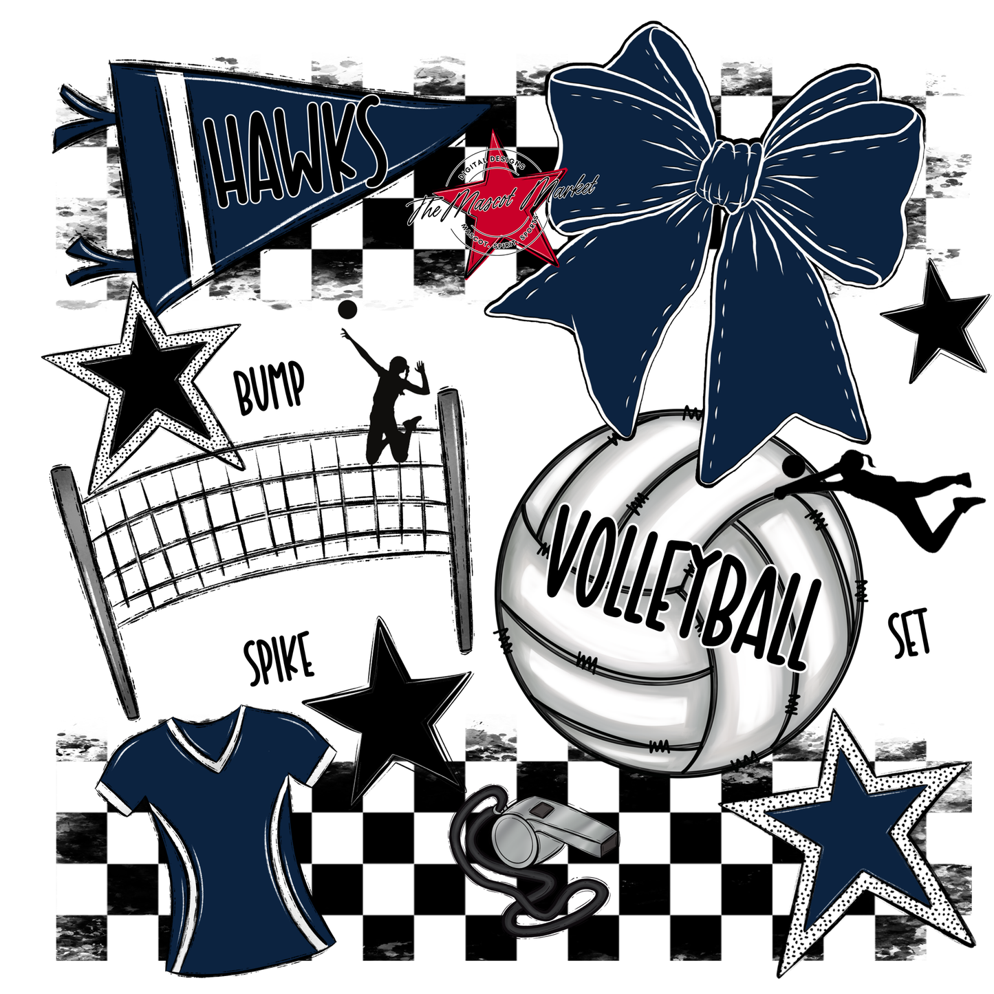 Hawks Checkers Volleyball Spirit Design-Navy