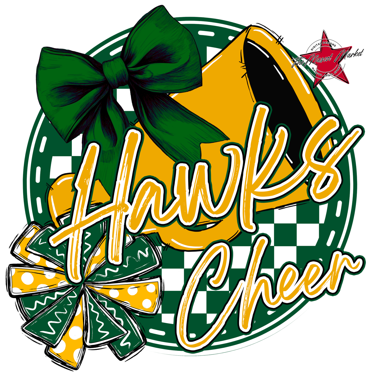 Hawks Circle Cheer Design-Green-Yellow
