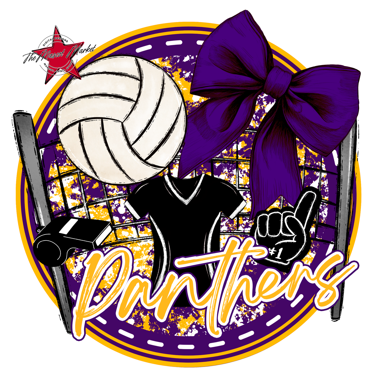 Panthers Circle Volleyball Design-Purple-Yellow