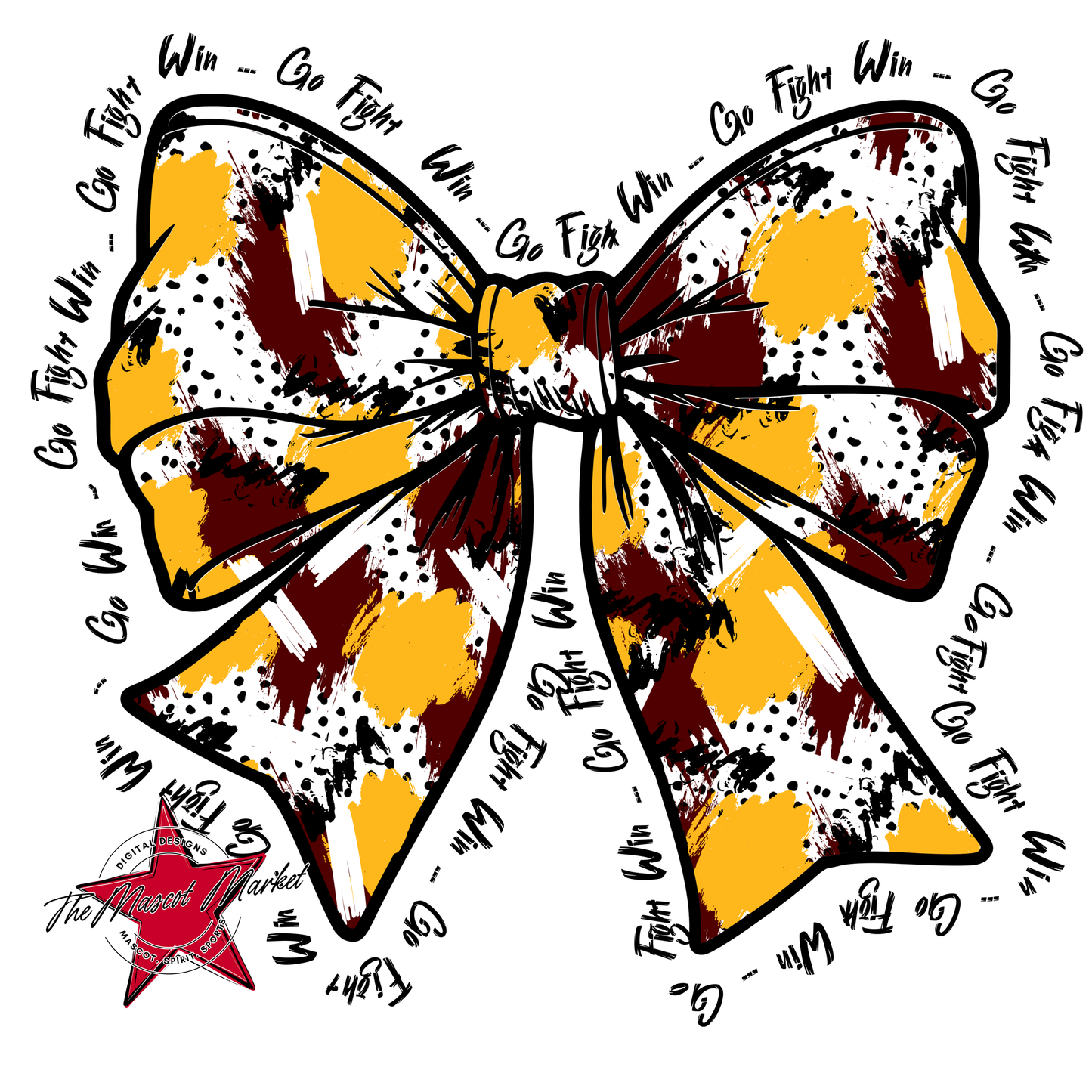 Go, Fight, Win, Splatter Bow Design-Maroon-Yellow