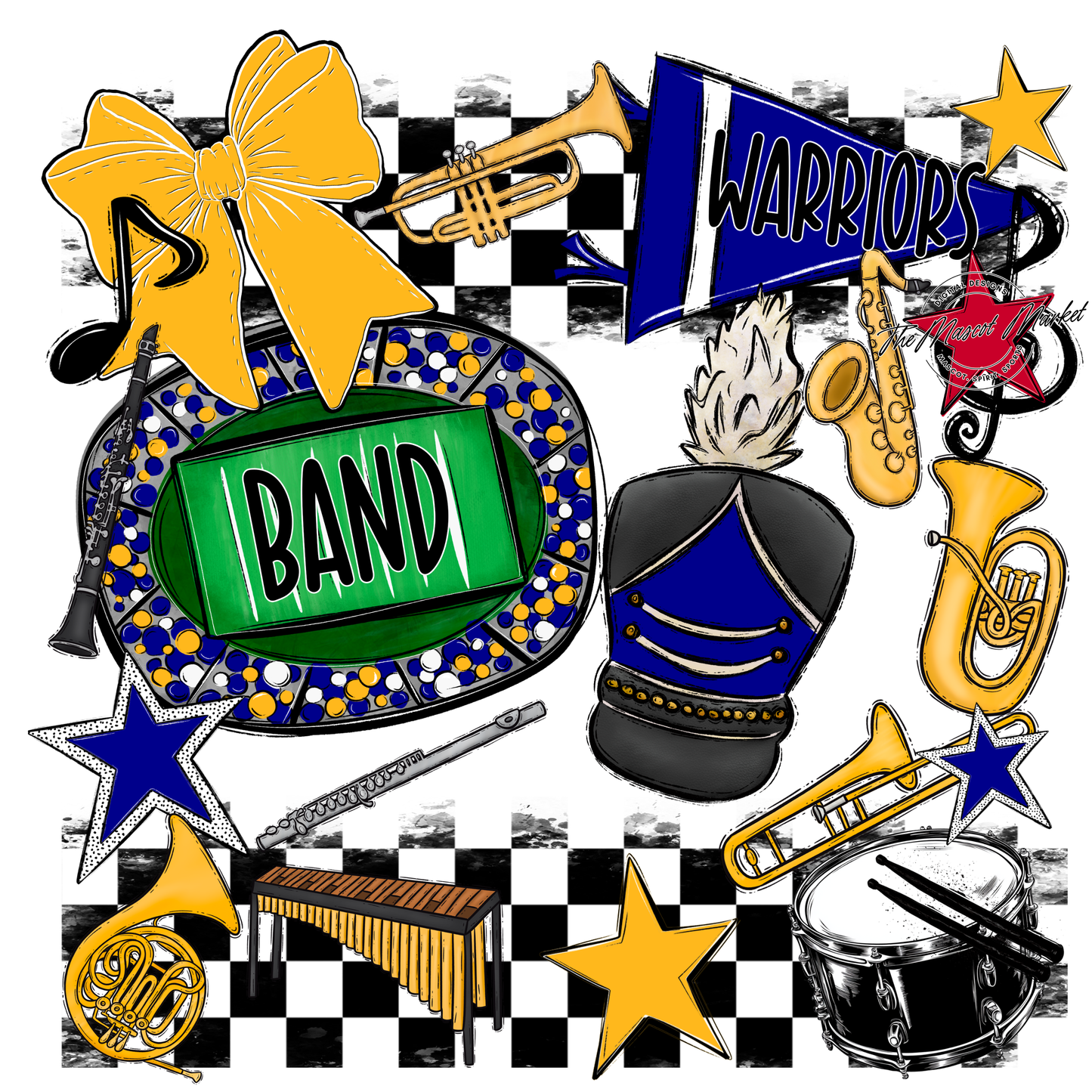 Warriors Checkers Band Spirit Design-Blue-Yellow