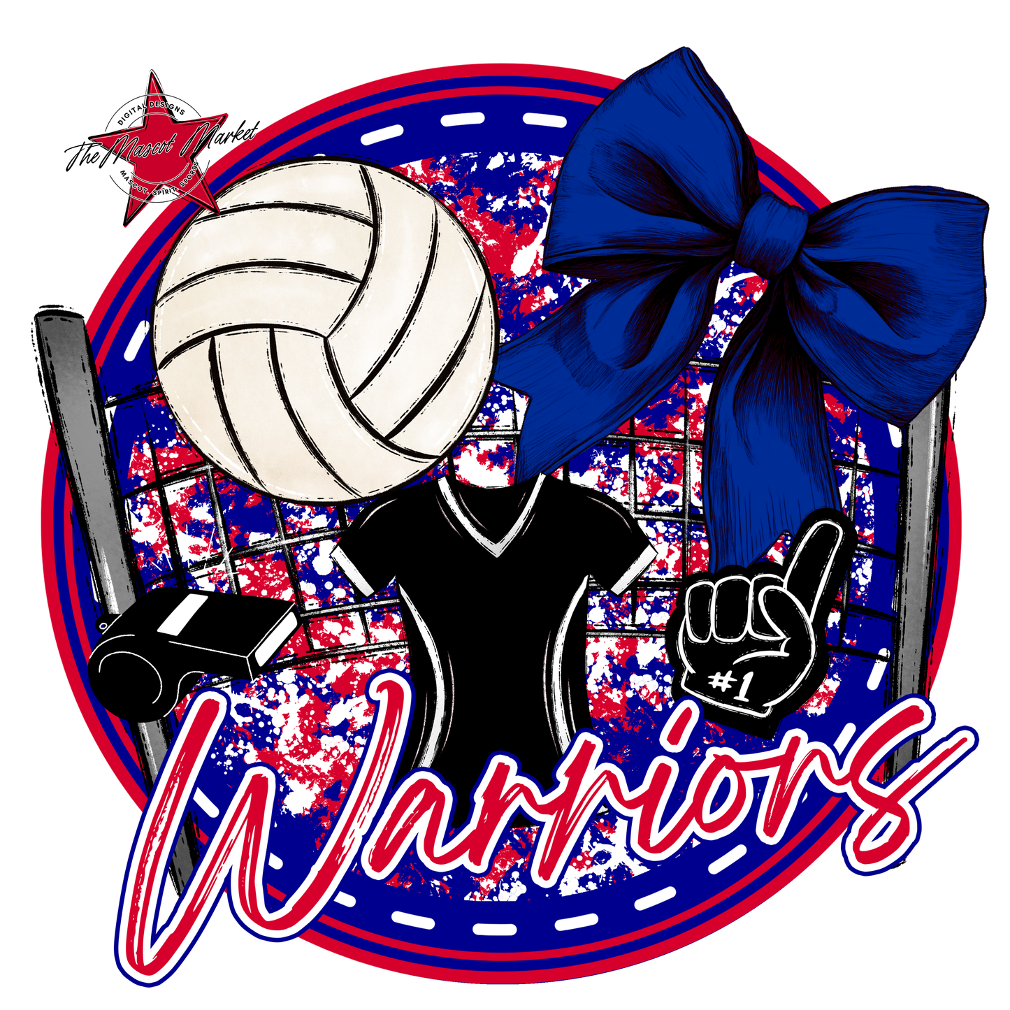 Warriors Circle Volleyball Design-Blue-Red