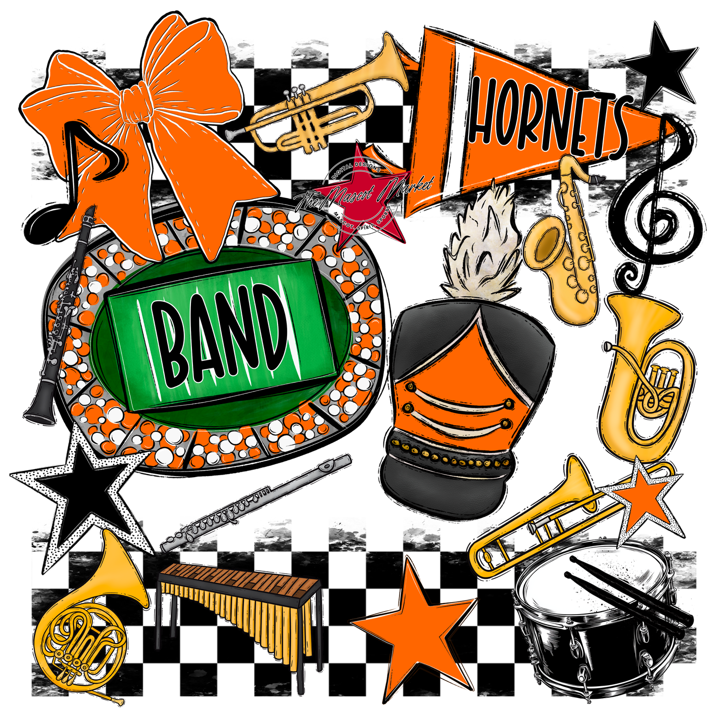 Hornets Checkers Band Spirit Design-Orange