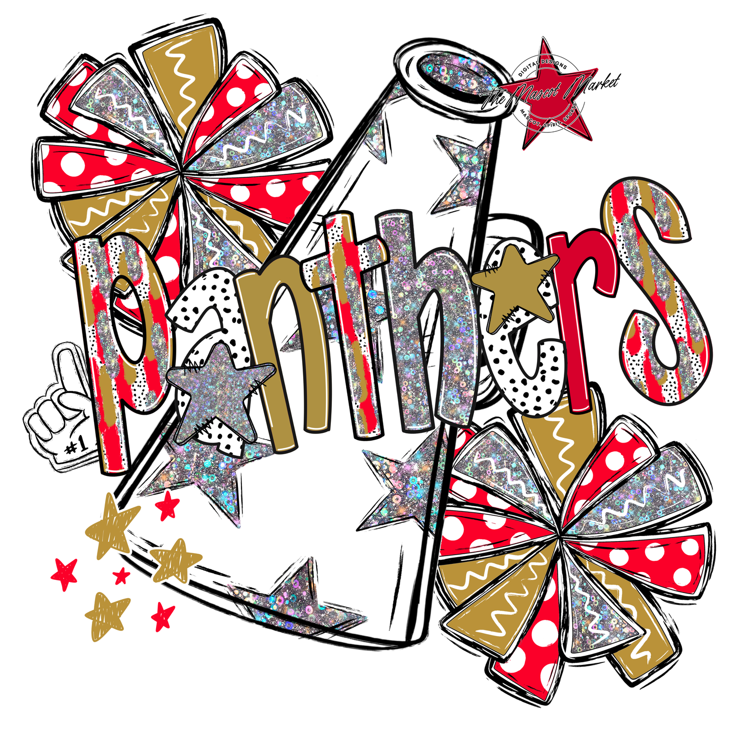 Panthers Cheer Megaphone Scrape-Red-Gold