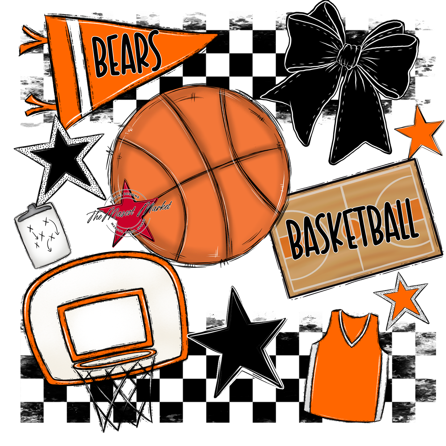 Bears Basketball Checkers Design-Orange