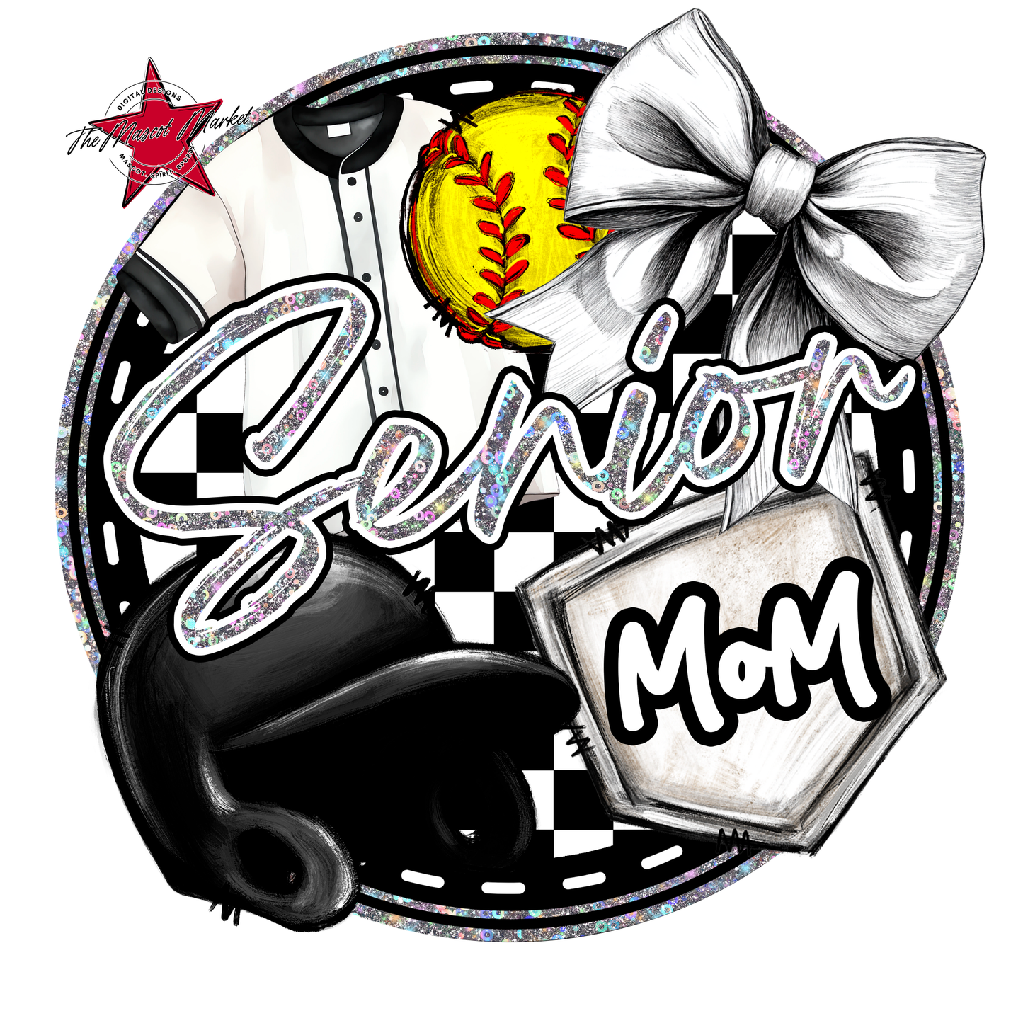 Senior Mom Circle Softball Design-Silver