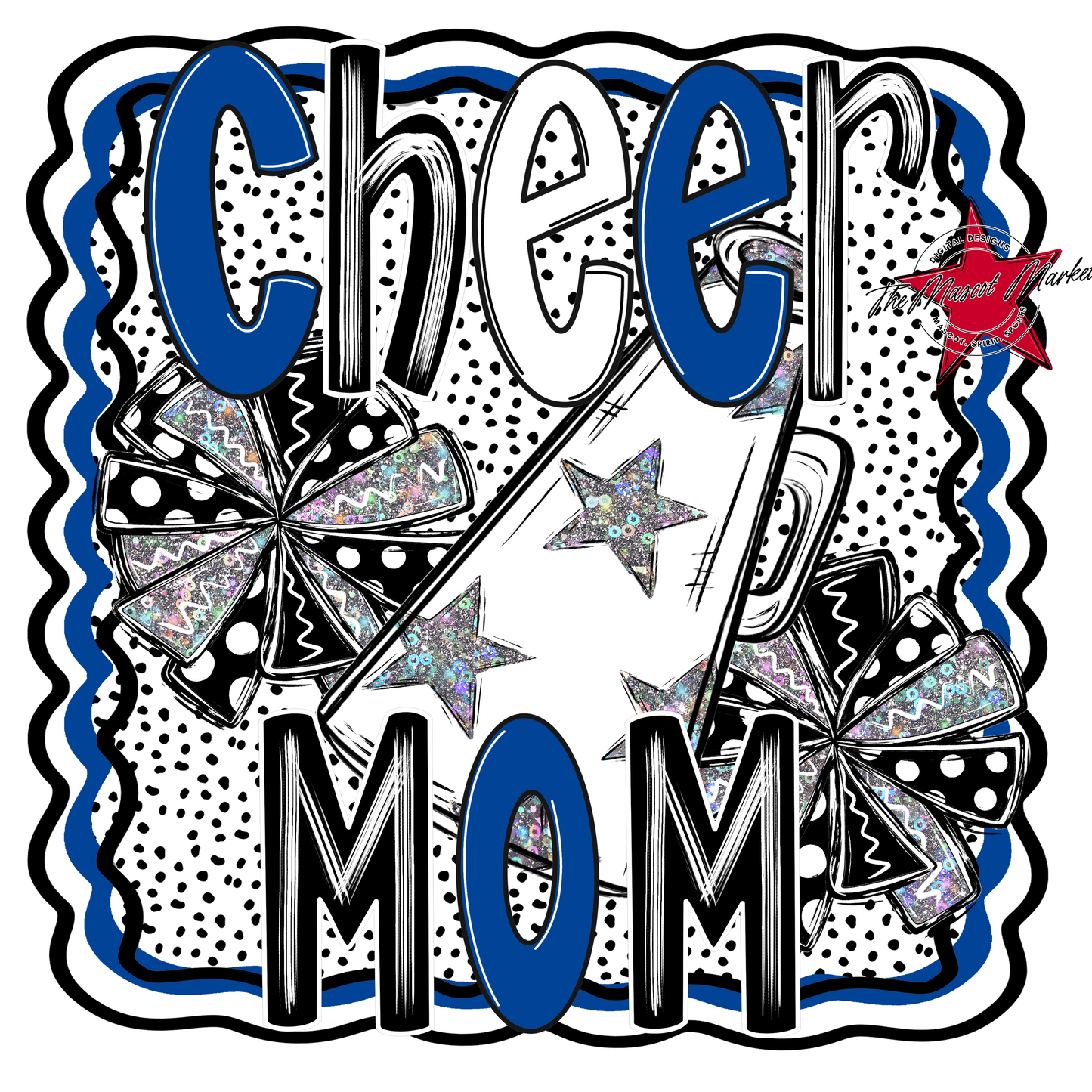 Cheer Mom Megaphone Dot Design-Off Blue