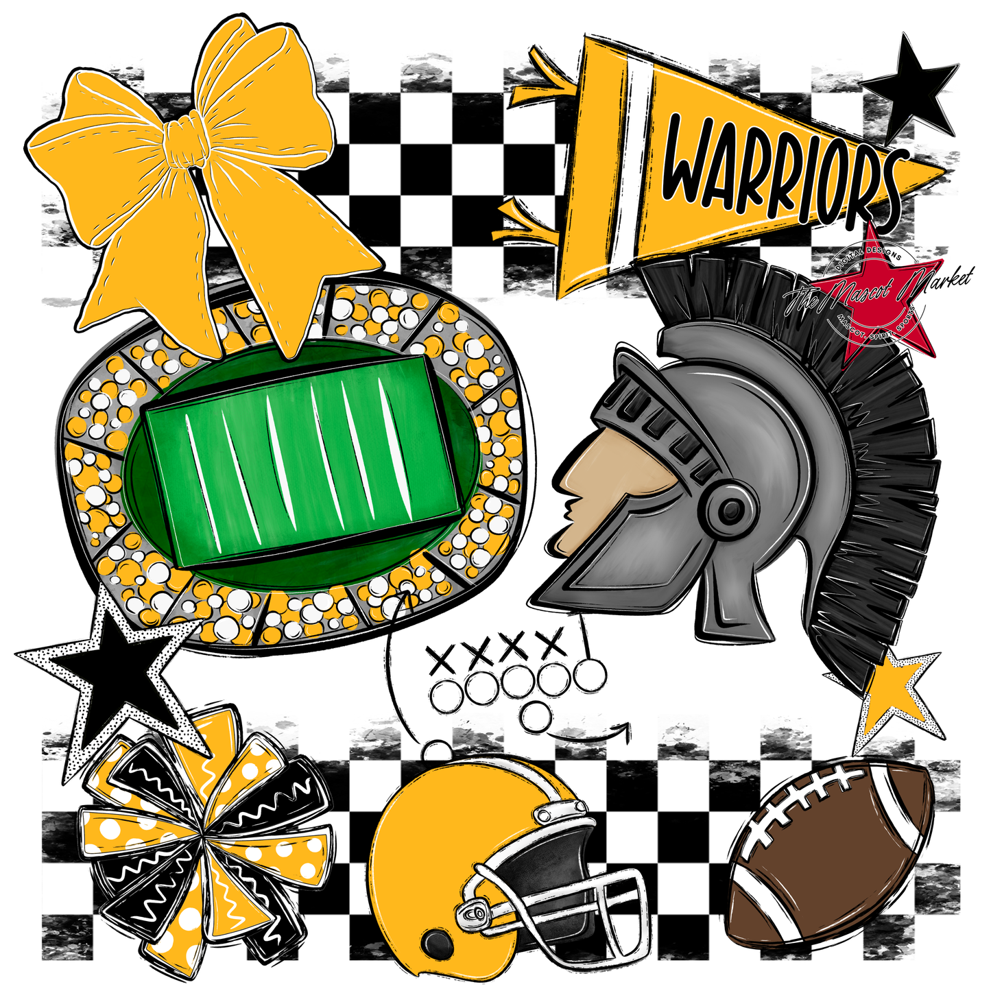 Warriors Checkers Mascot Spirit Design-Yellow