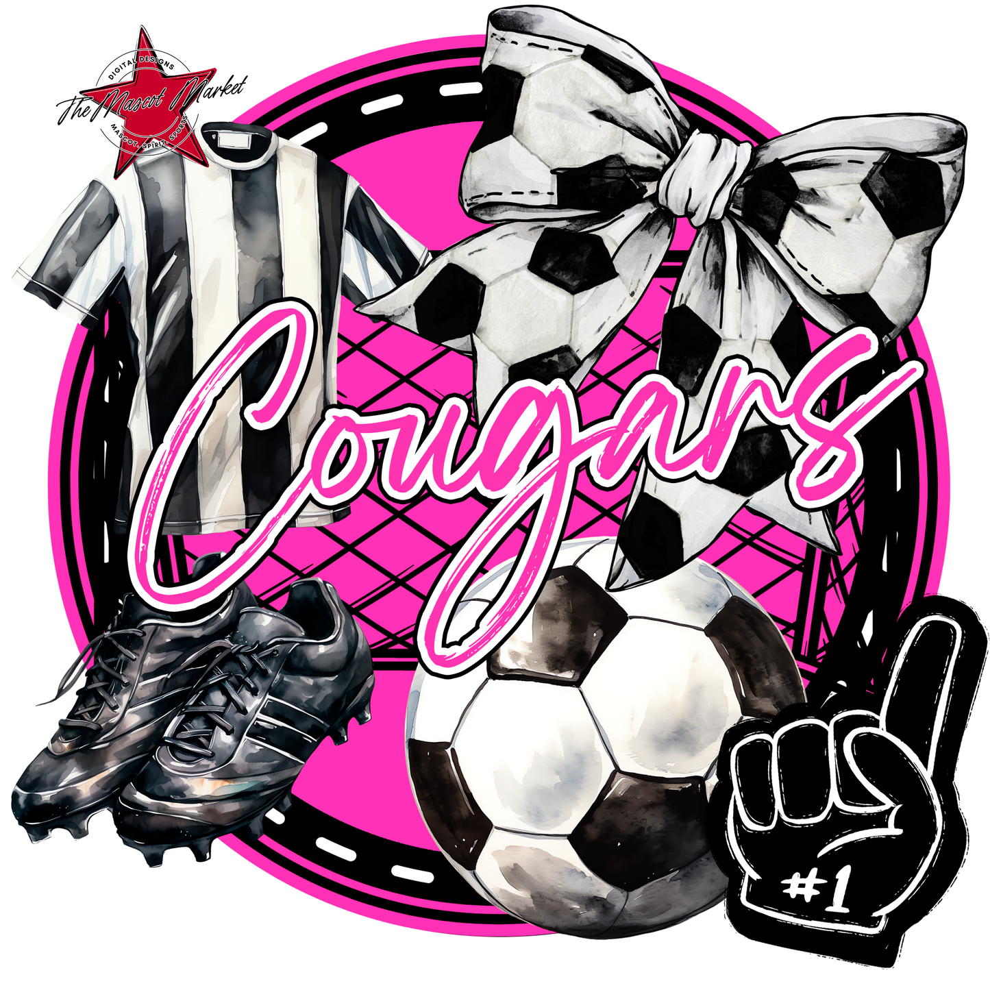 Cougars Circle Soccer Design-Pink