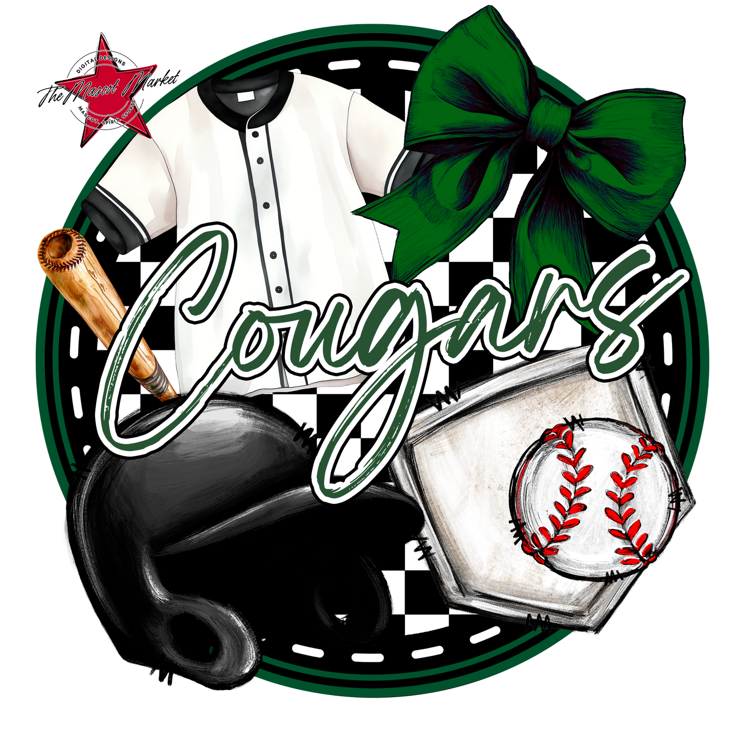 Cougars Circle Baseball Design-Green