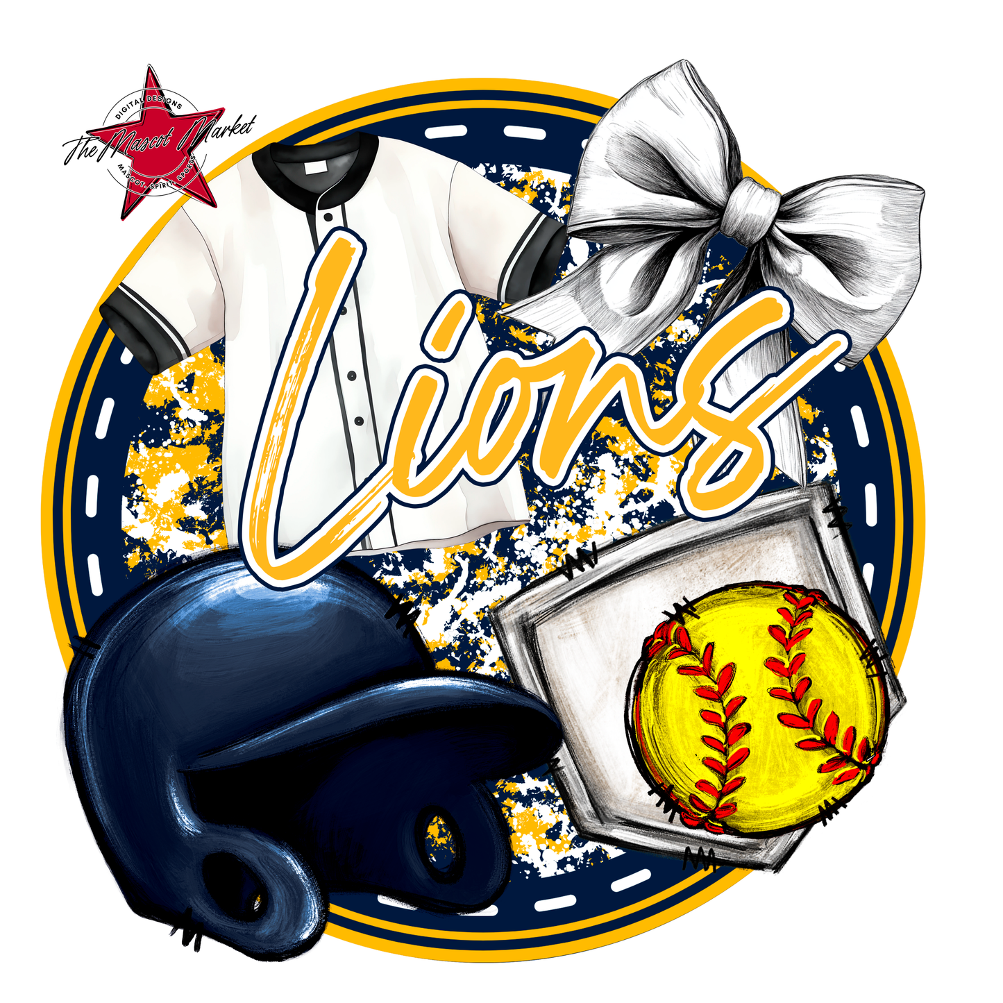 Lions Circle Softball Design-Navy-Yellow