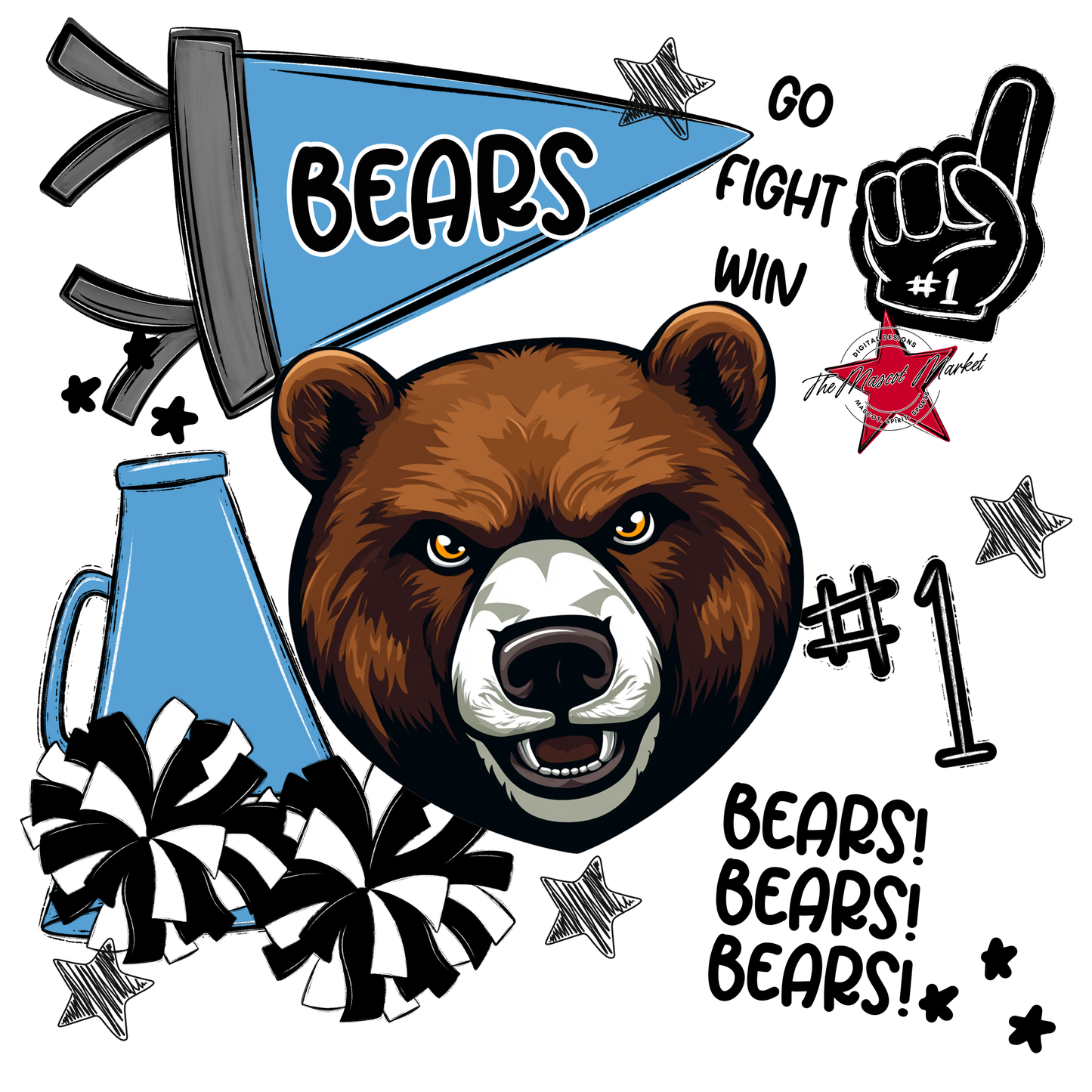 Bears Mascot Spirit Design Megaphone-Carolina Blue