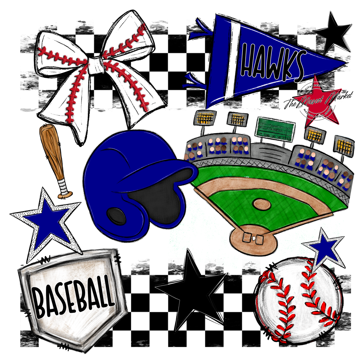 Hawks Checkers Baseball Spirit Design-Blue