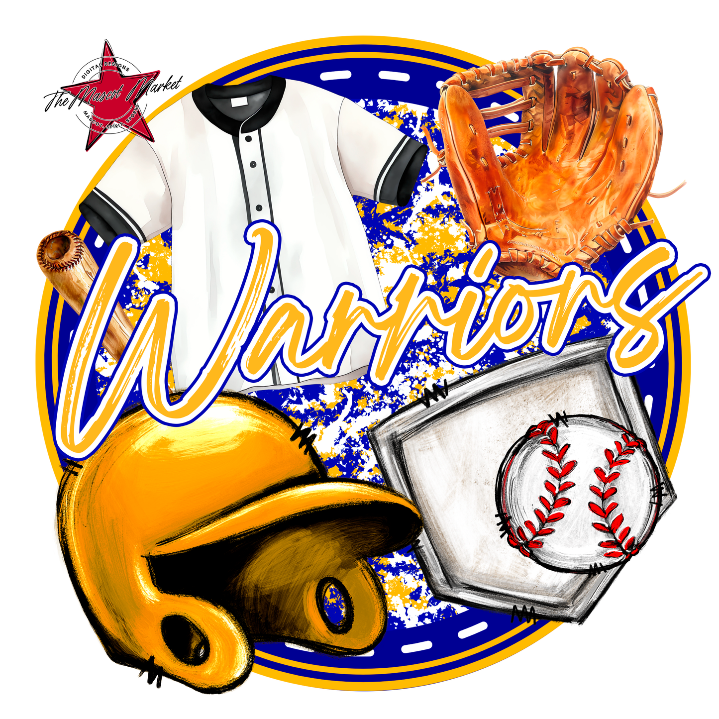 Warriors Circle Baseball Design-Blue-Yellow