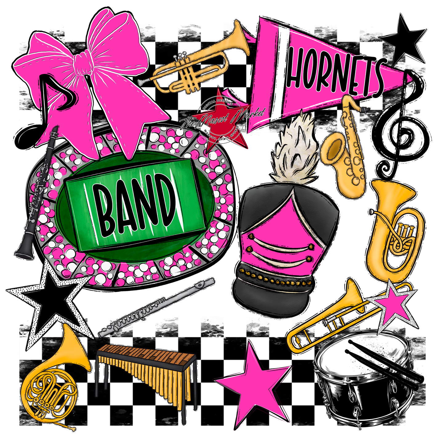 Hornets Checkers Band Spirit Design-Pink
