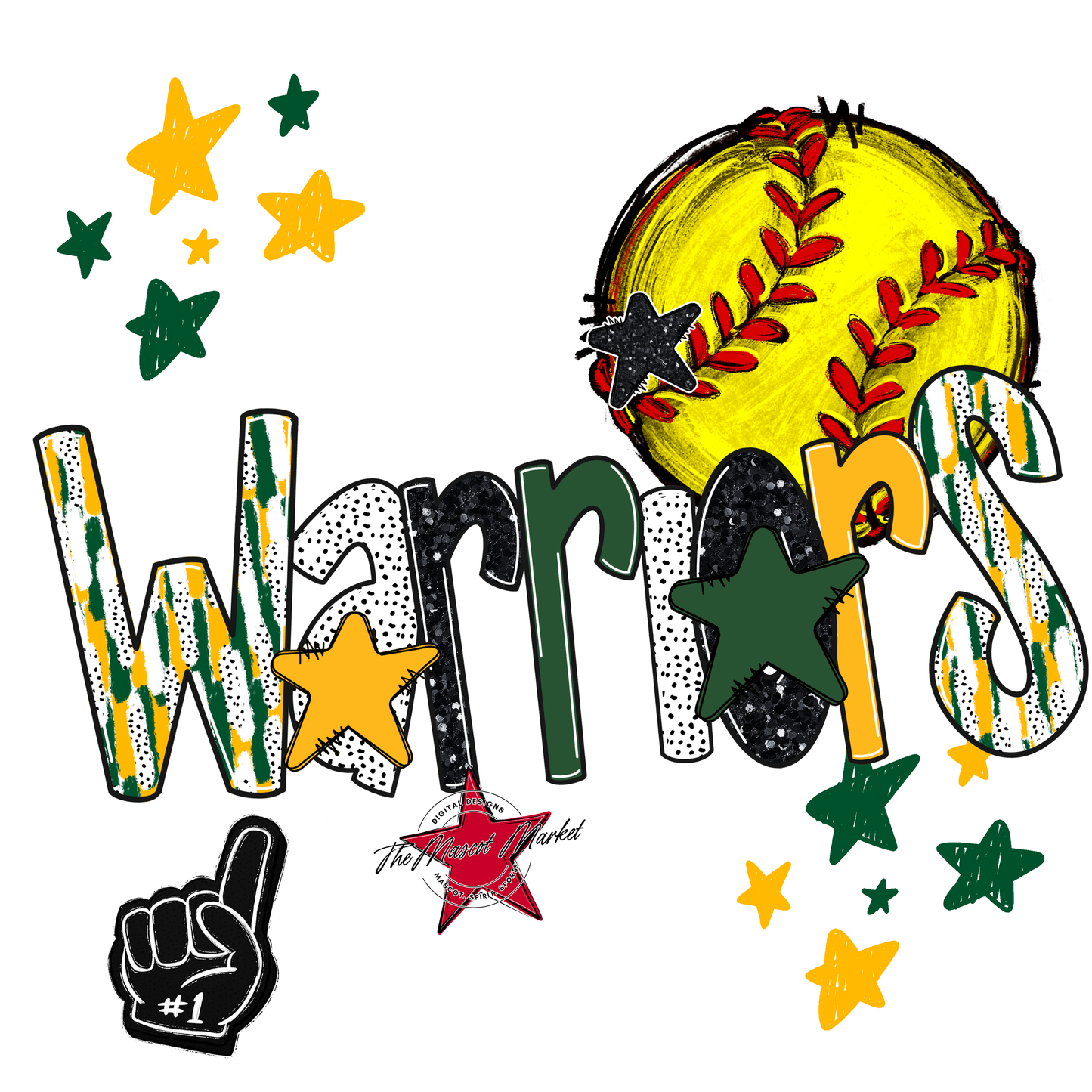 Warriors Softball Scrape-Green-Yellow