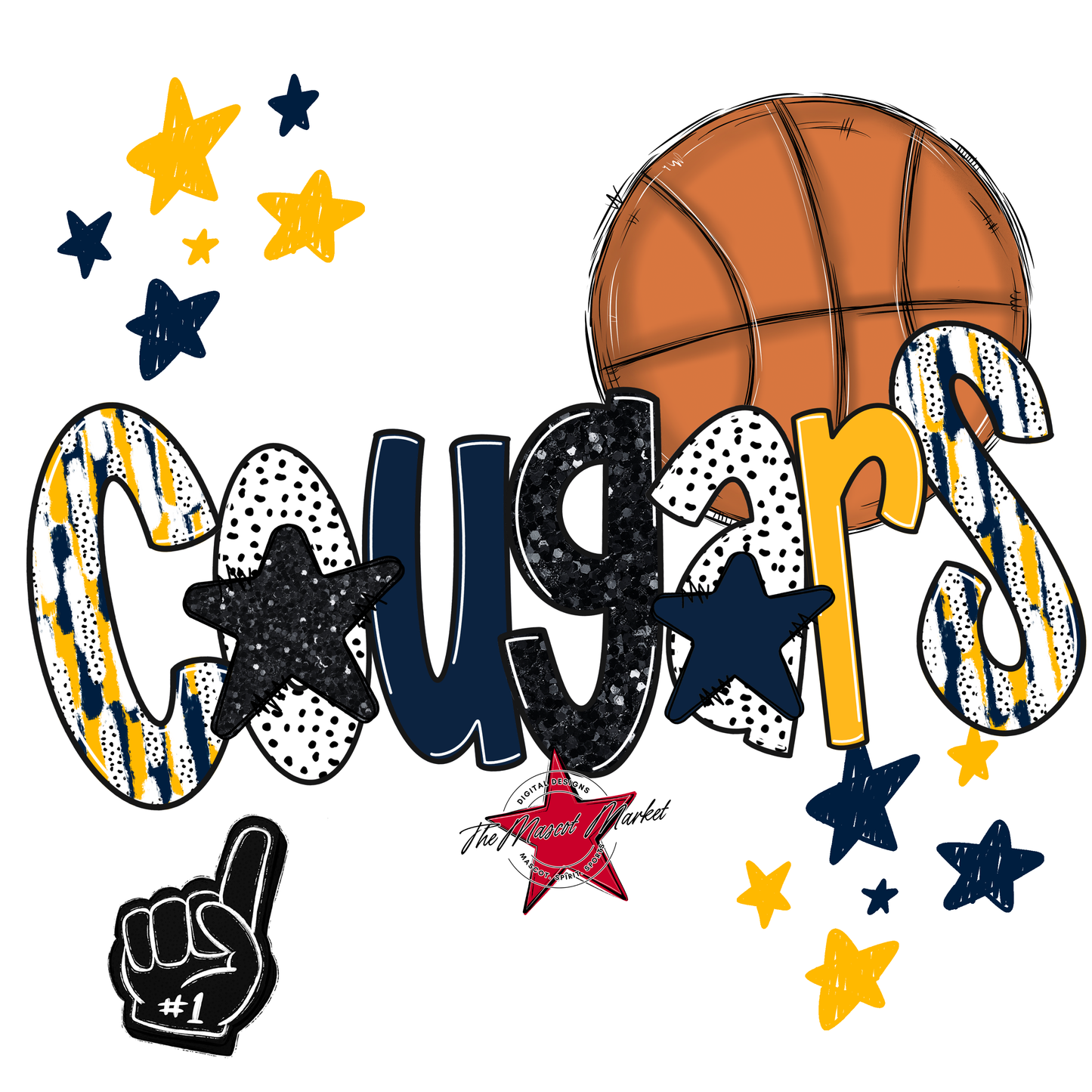 Cougars Basketball Scrape-Navy-Yellow