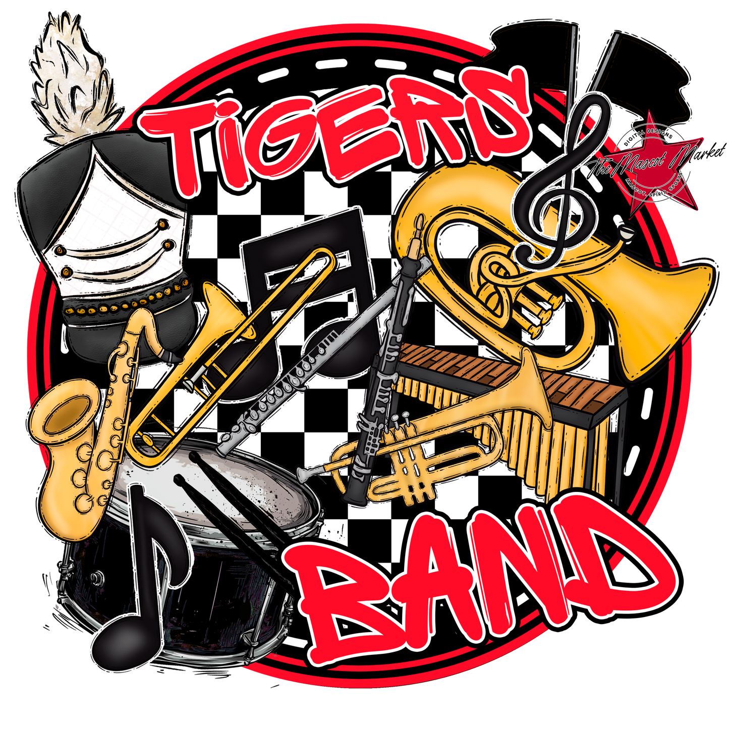 Tigers Circle Band Design-Bright Red