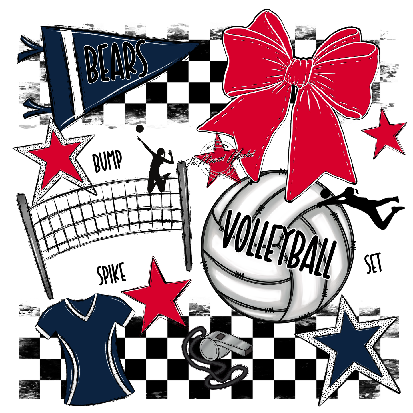 Bears Volleyball Checkers Design-Navy-Red