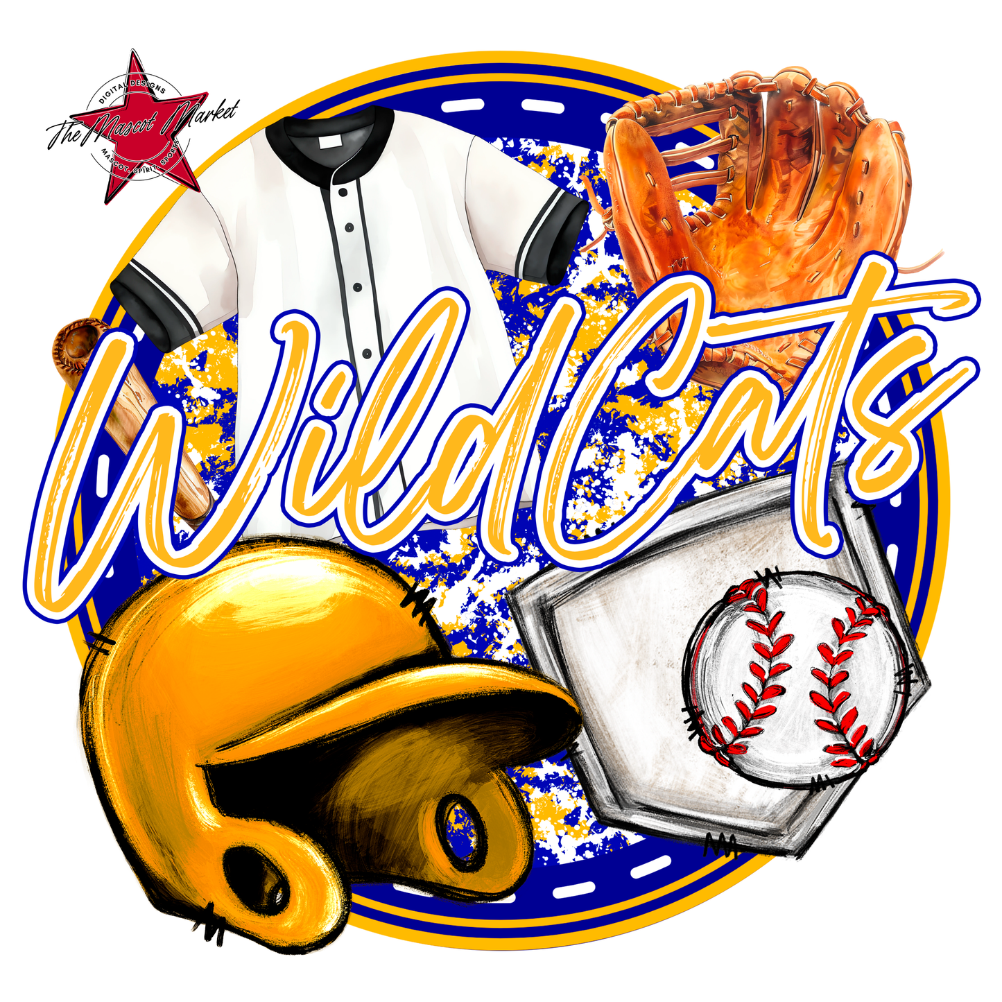 Wildcats Circle Baseball Design-Blue-Yellow