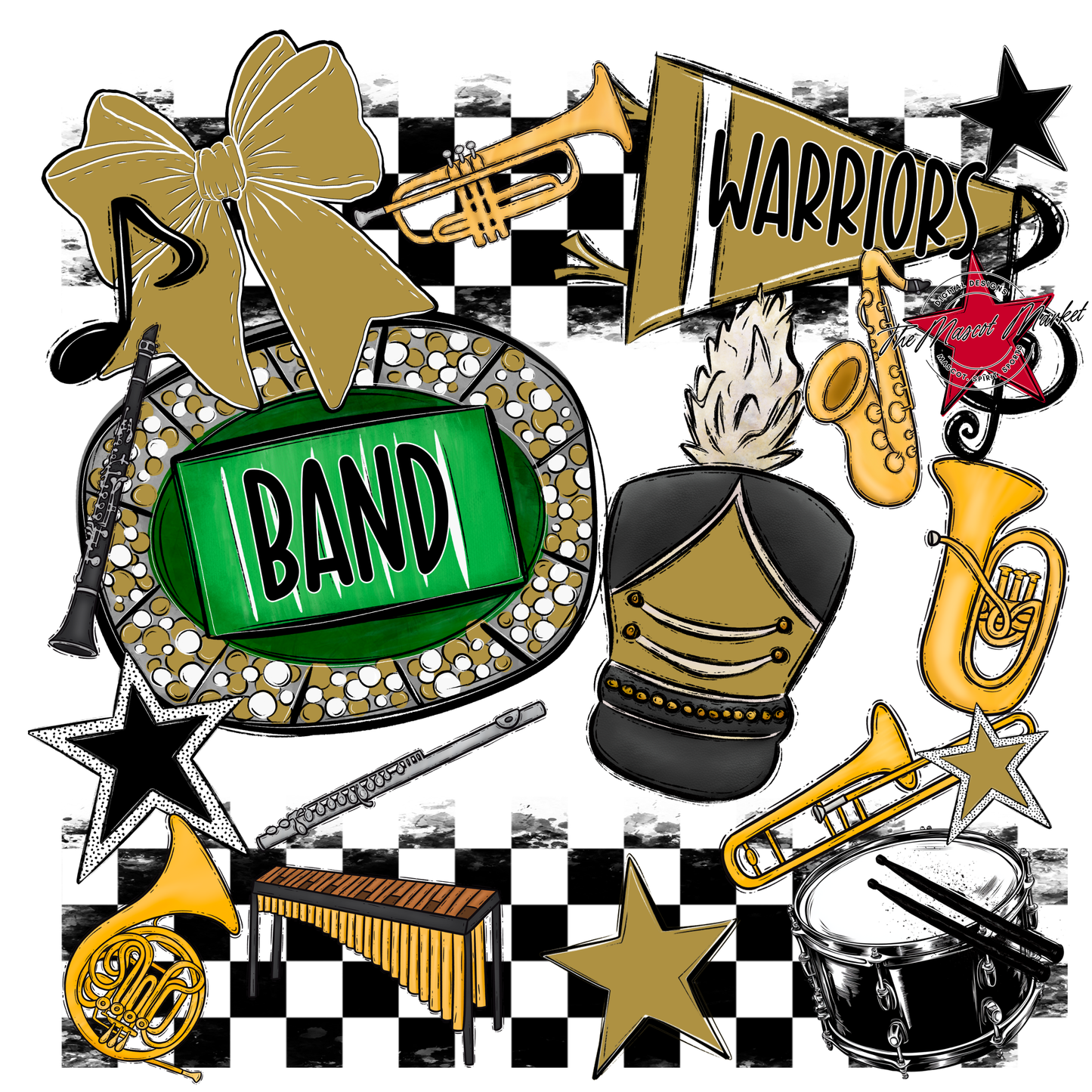 Warriors Checkers Band Spirit Design-Gold
