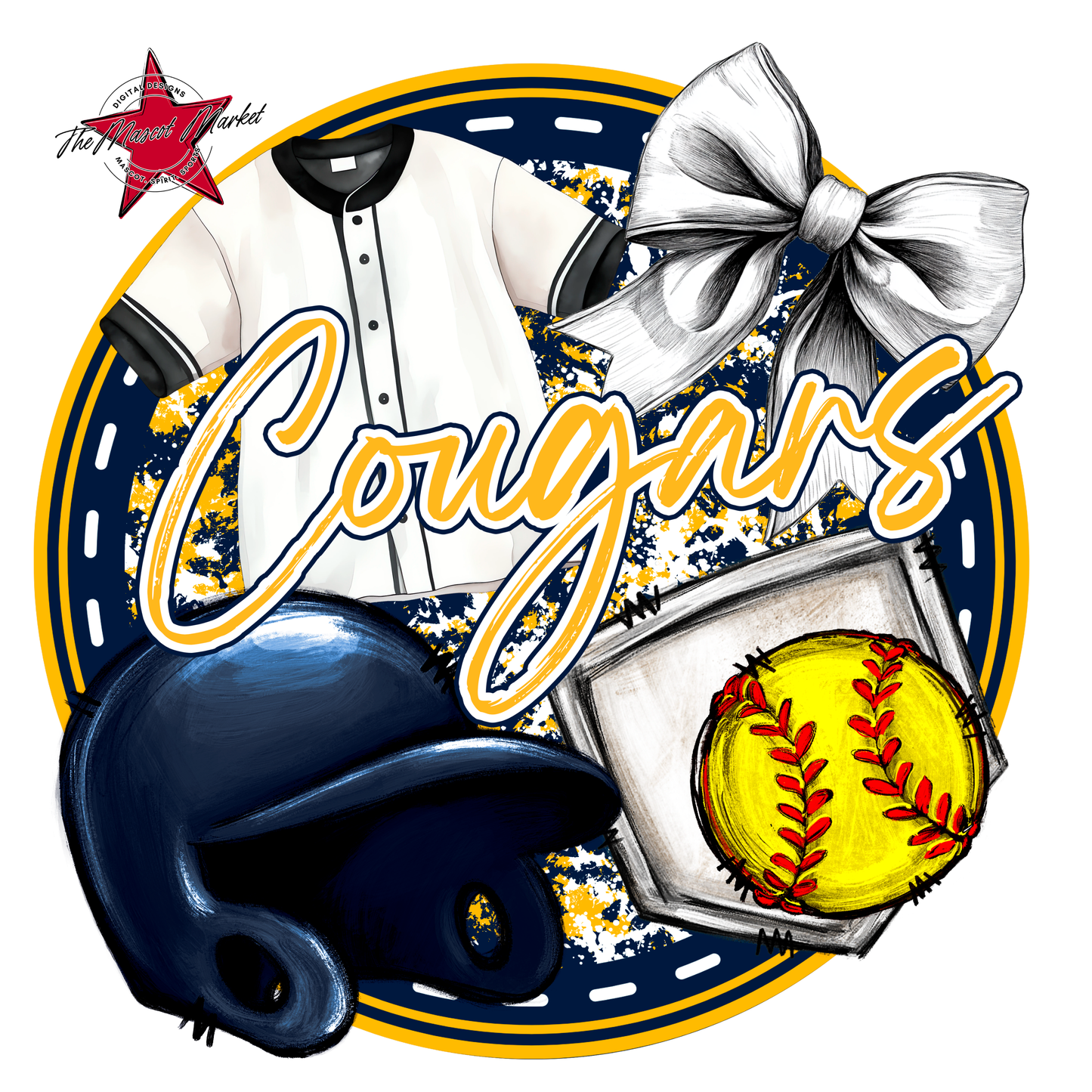 Cougars Circle Softball Design-Navy-Yellow