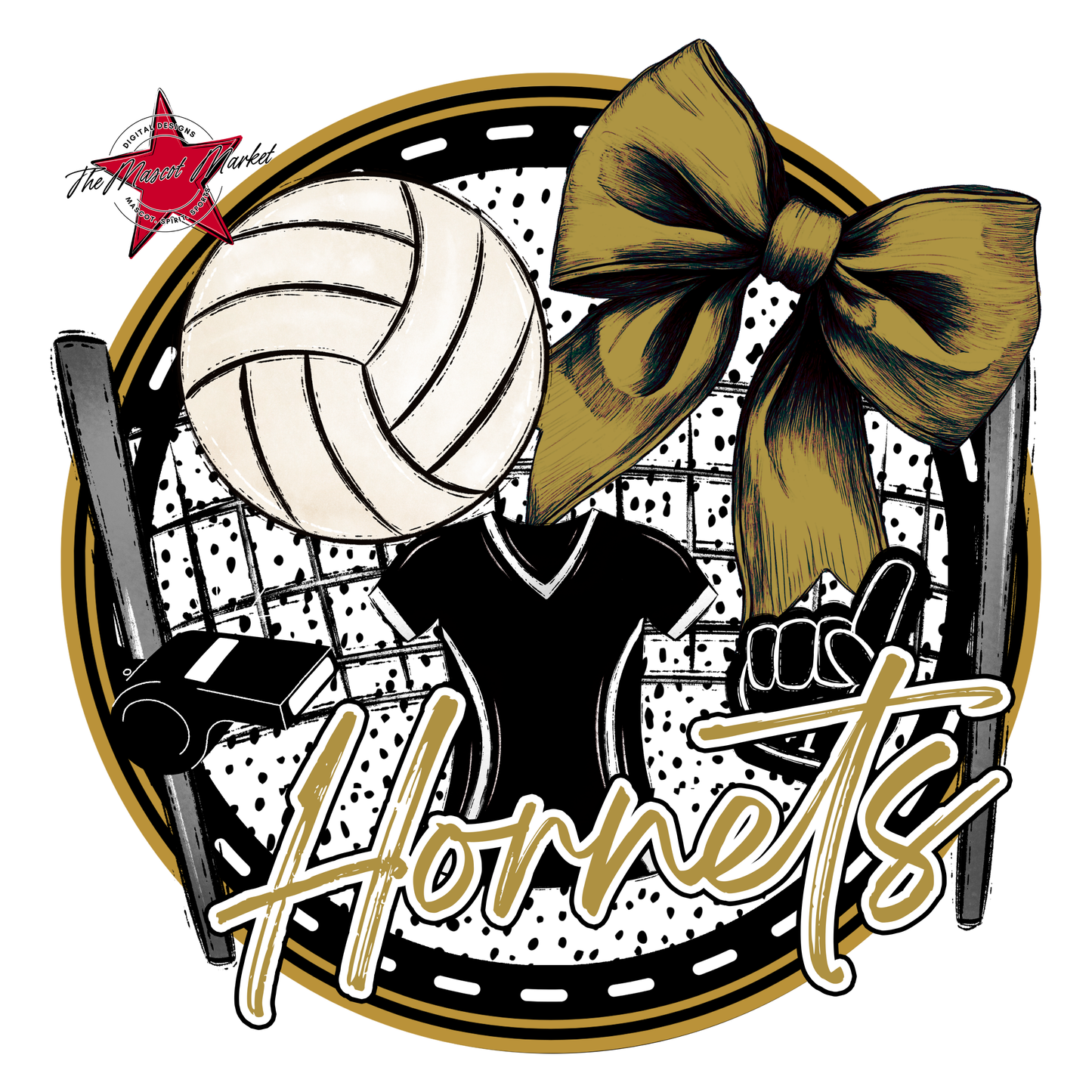 Hornets Circle Volleyball Design-Gold