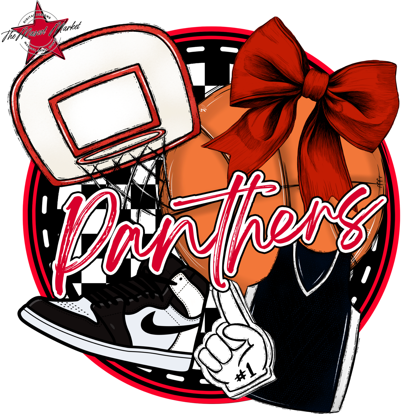 Panthers Circle Basketball Design-Red