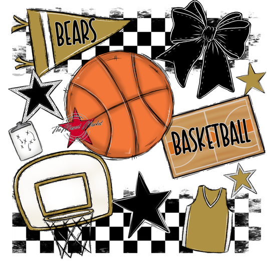 Bears Basketball Checkers Design-Gold