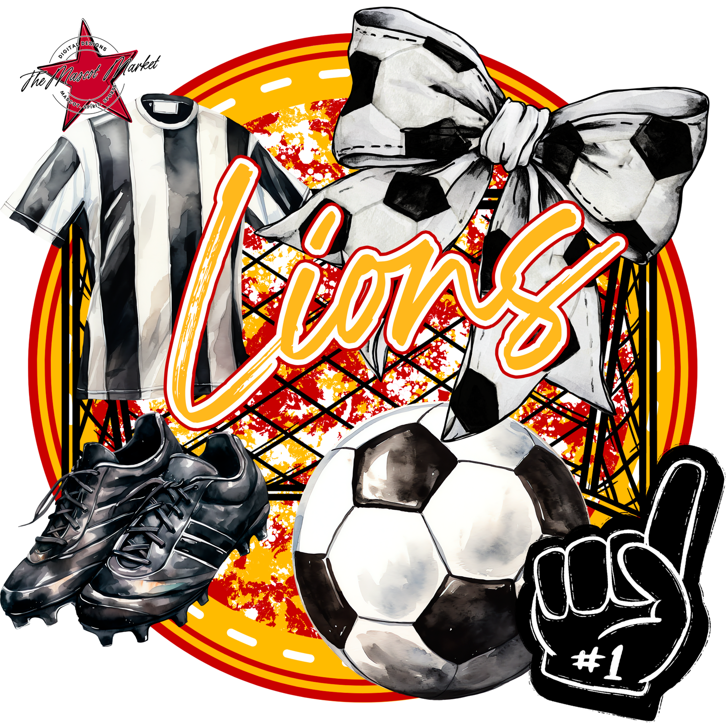 Lions Circle Soccer Design-Red-Yellow