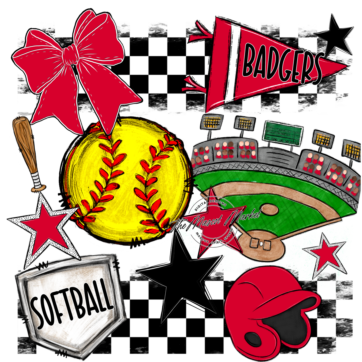 Badgers Softball  Checkers Design-Red