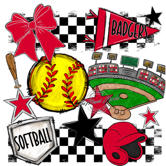 Badgers Softball  Checkers Design-Red