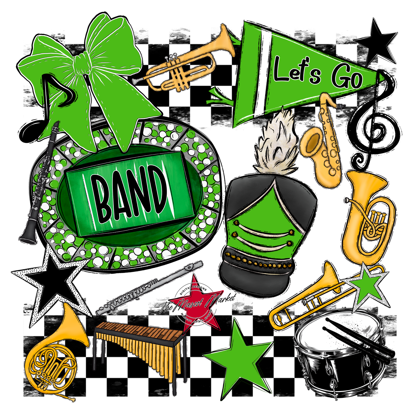 Band Checkers Spirit Design-Bright Green