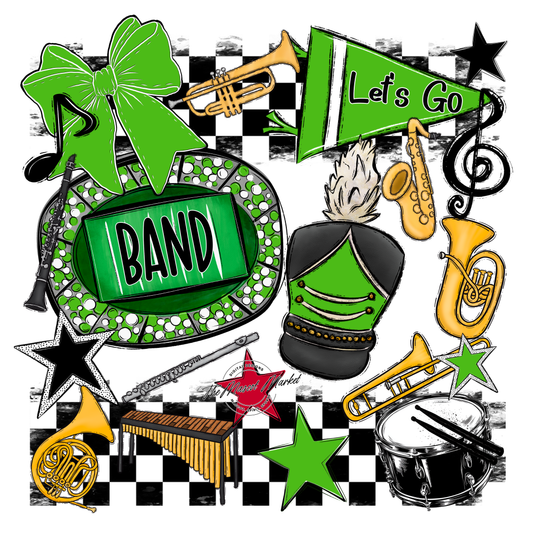 Band Checkers Spirit Design-Bright Green
