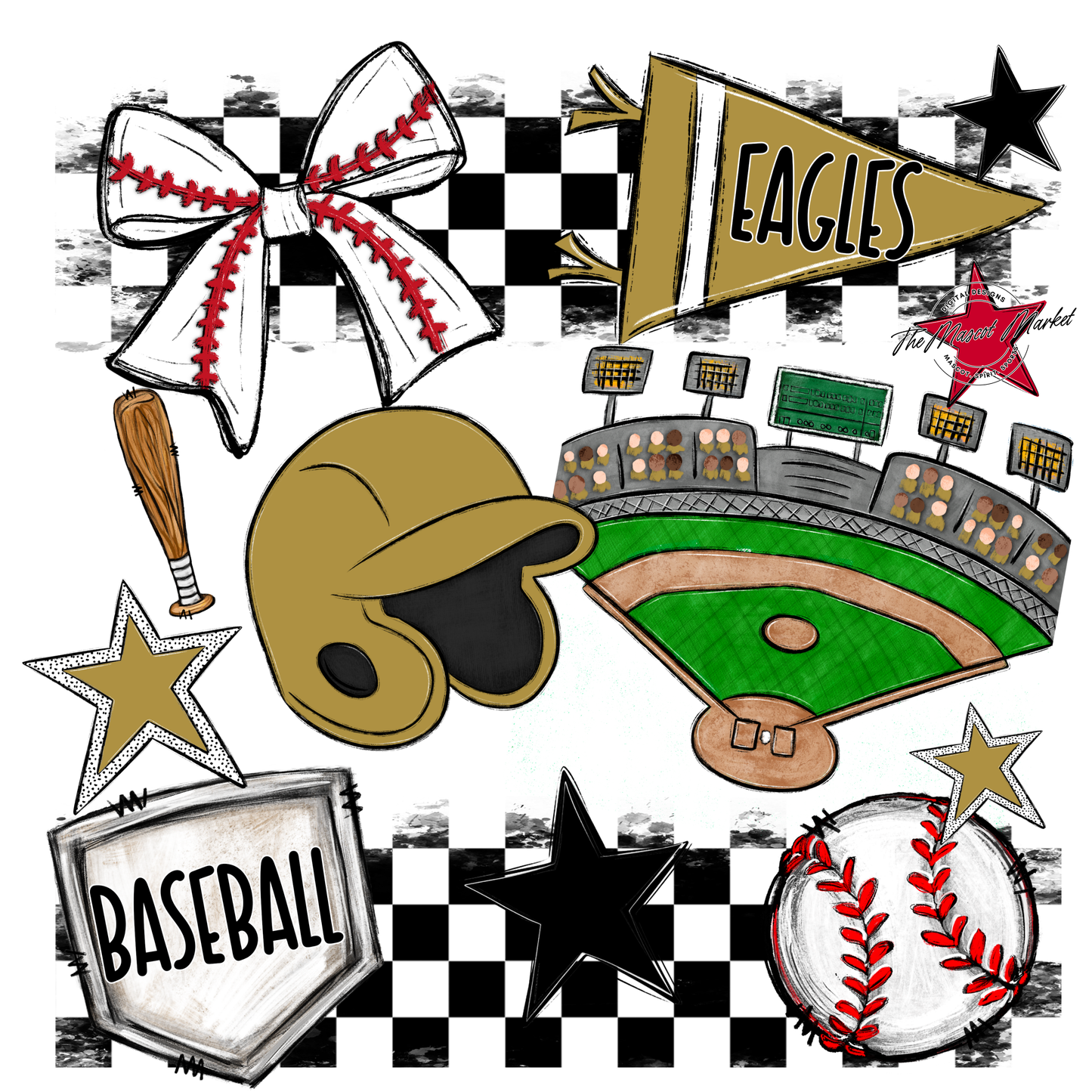 Eagles Baseball Checkers Design-Gold