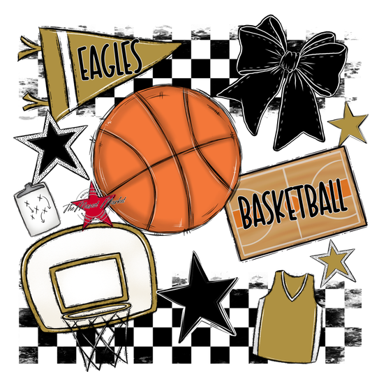 Eagles Basketball Checkers Design-Gold