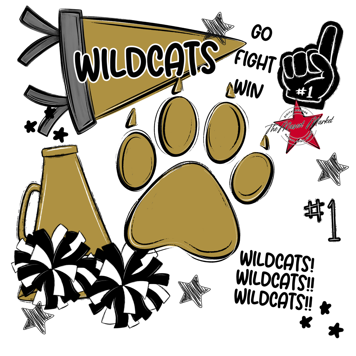 Wildcats Mixed Mascot Spirit Design-Gold