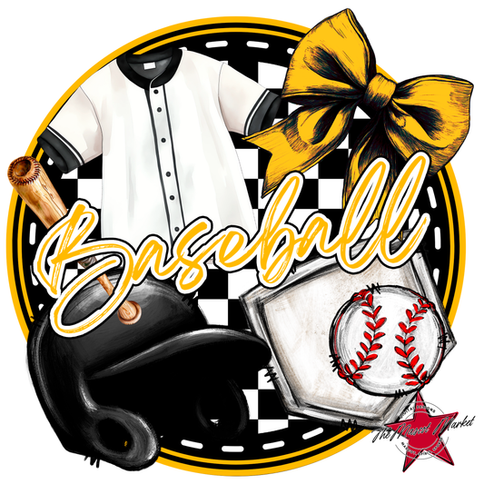 Circle Baseball Design w Bow-Yellow