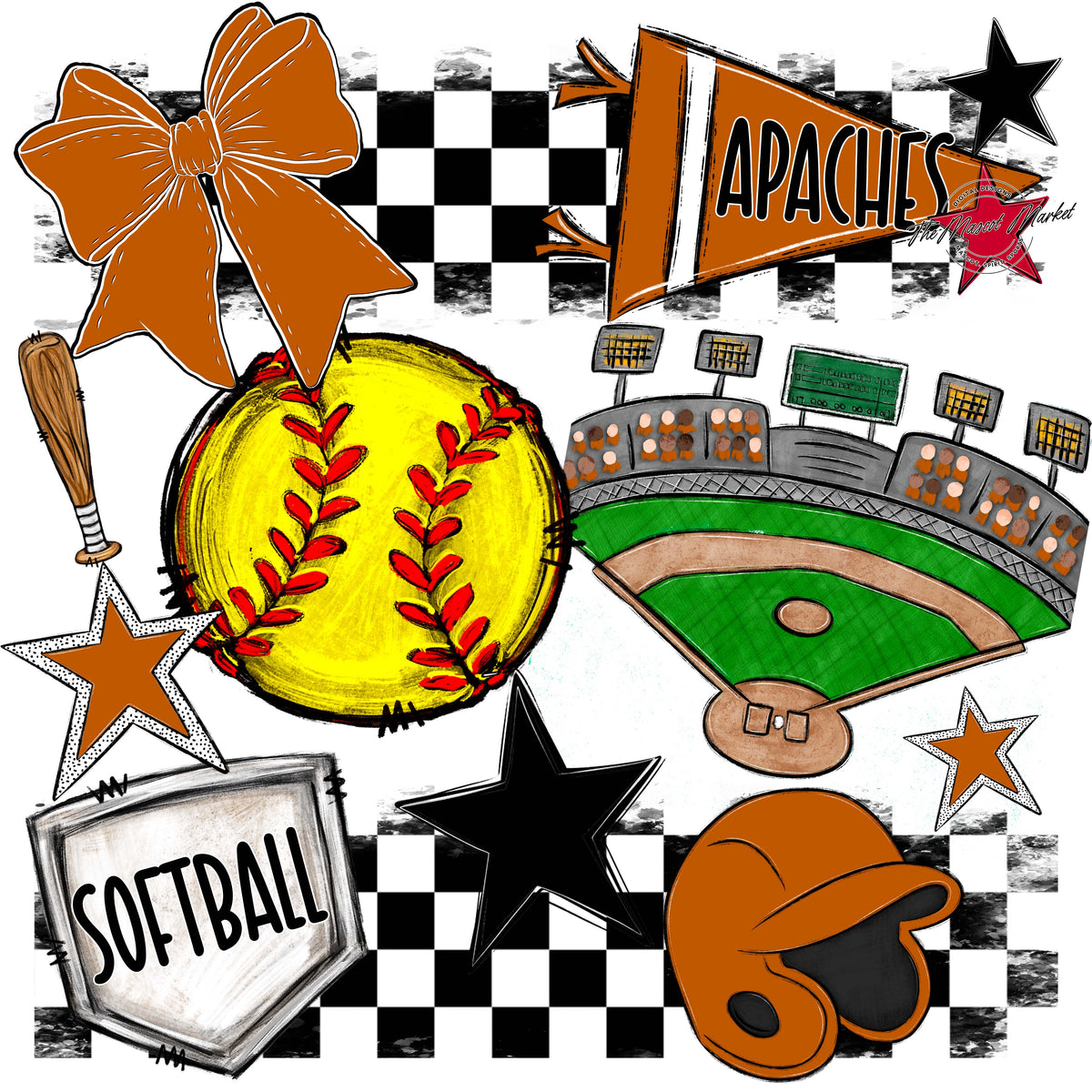 Apaches Softball Checkers Design-Burnt Orange