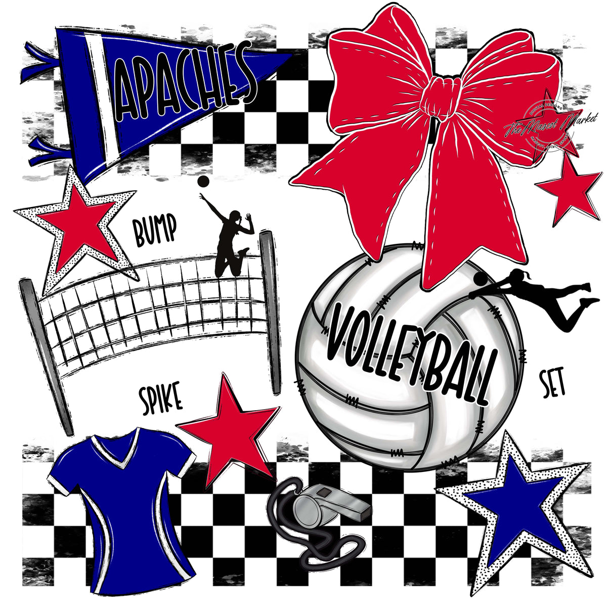 Apaches Volleyball Checkers Design-Blue & Red