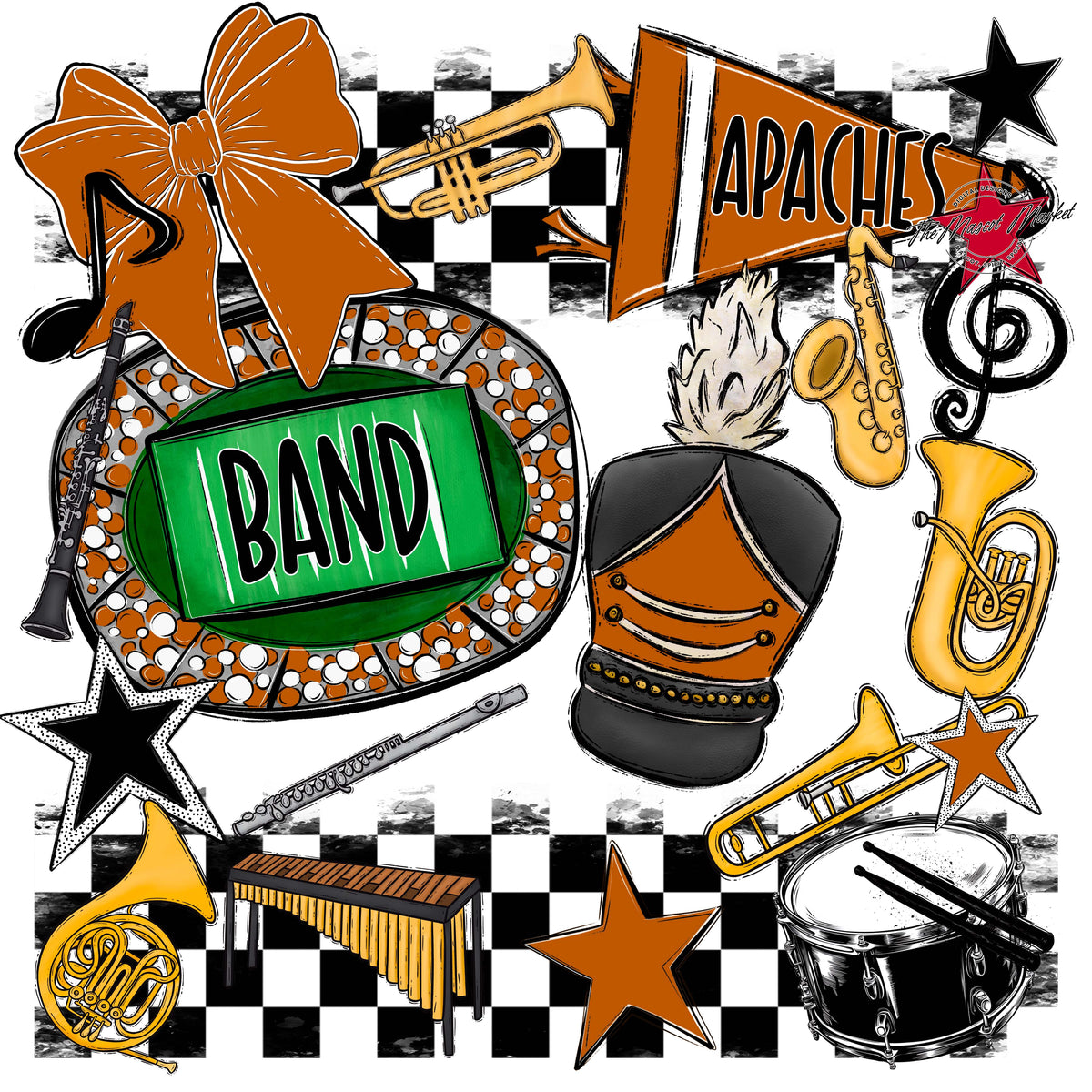 Apaches Band Checkers Design-Burnt Orange