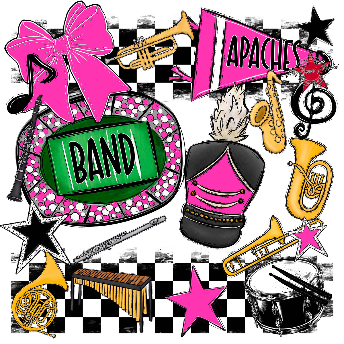 Apaches Band Checkers Design-Pink