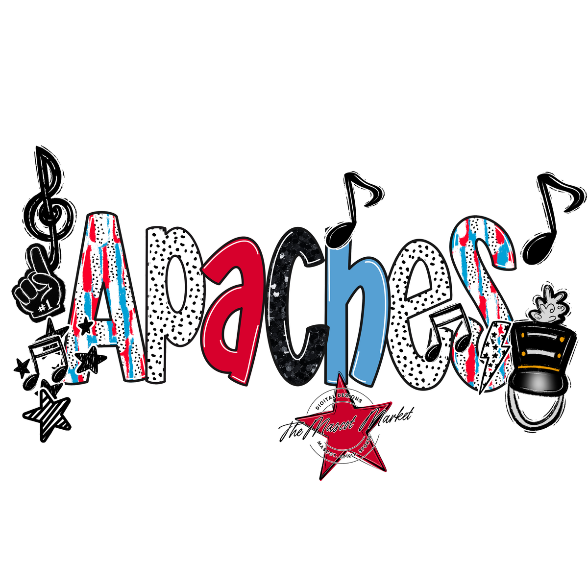 Apaches Band Scrape-Carolina Blue & Red