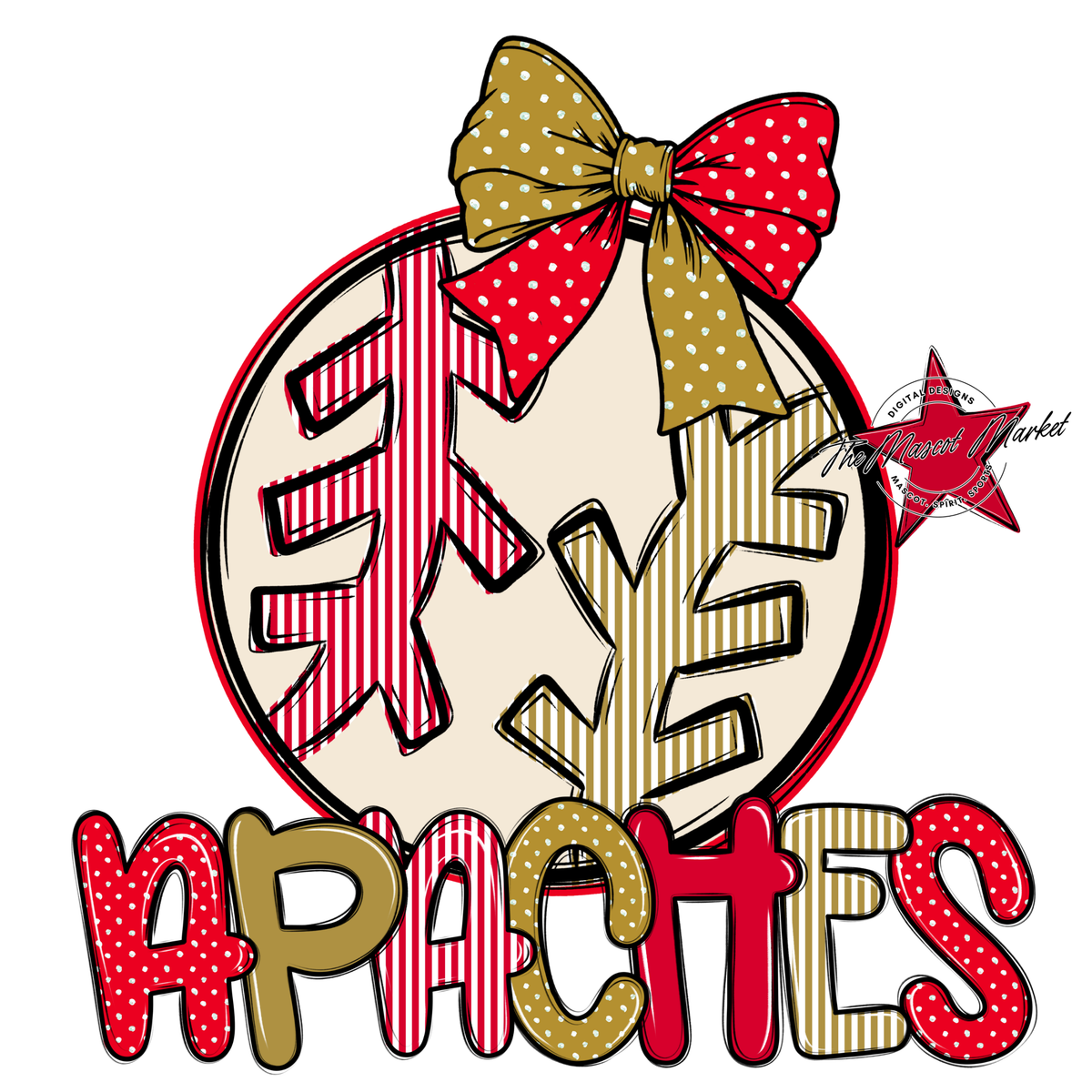 Apaches Baseball,Softball Spirit Design-Red & Gold
