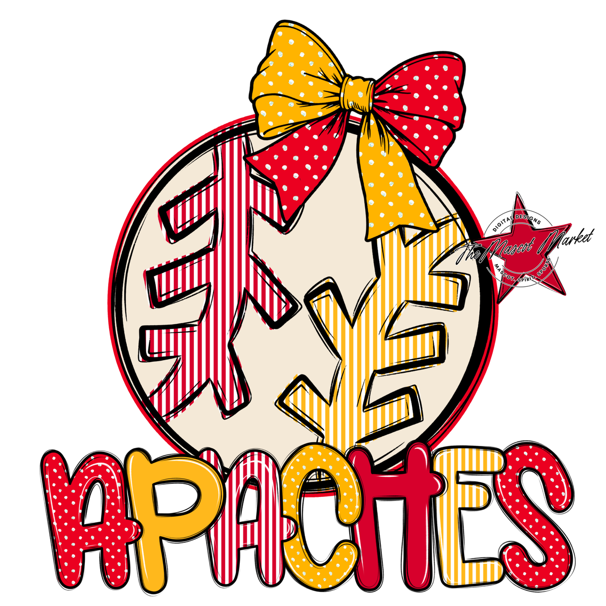 Apaches Baseball,Softball Spirit Design-Red & Yellow