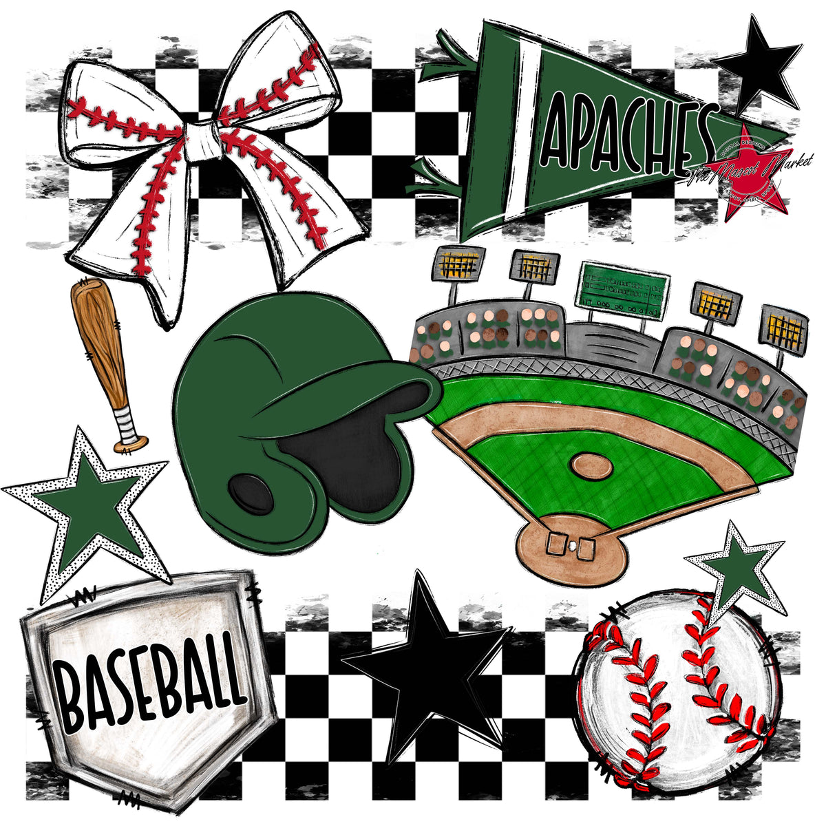 Apaches Baseball Checkers Design-Green